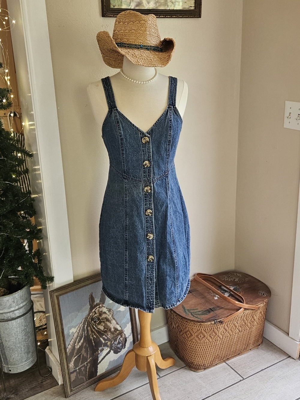 Sugarlips Dark Blue Denim Button-Front Mini Dress